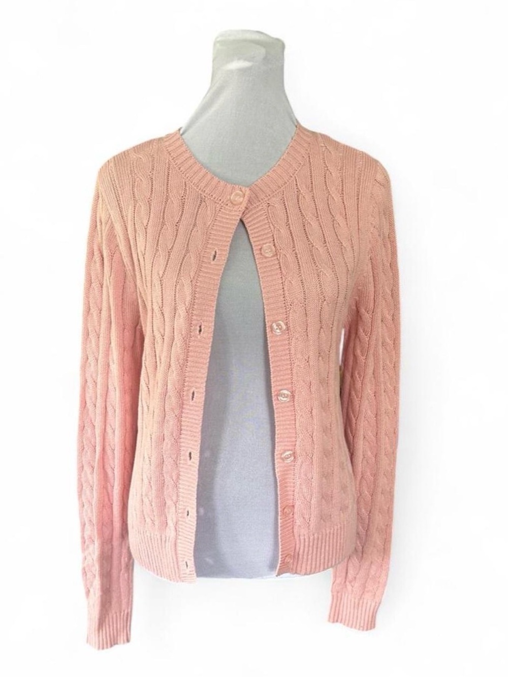 Women's Cable Knit Button-Up Cardigan Sweater - Pink